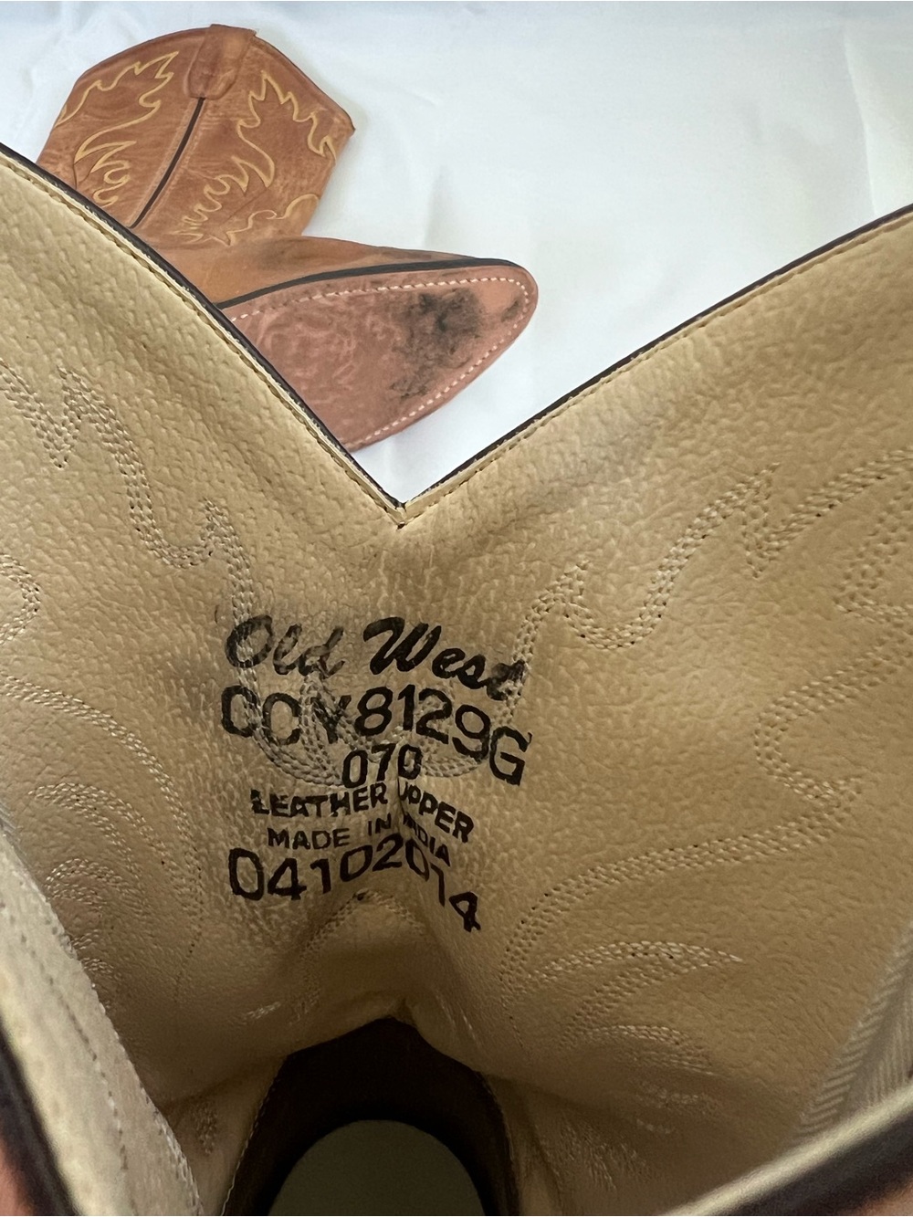 Old West Brown/Tan Leather Kids Western Boots - Picture 9 of 10